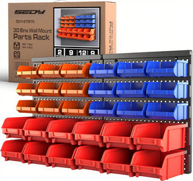 SEDY 30-bin wall mounted rack full view for organized hardware storage