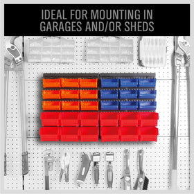 Small orange blue bins keep tiny parts neatly organized and visible