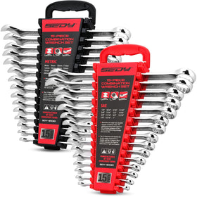 SEDY 30-Piece wrench set organizer in a compact rack for easy transport