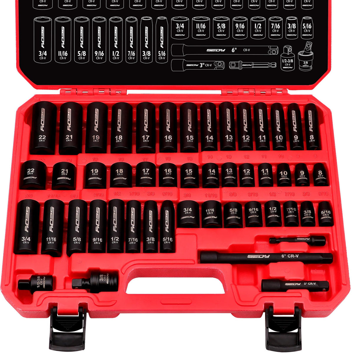 SEDY 38 drive impact socket set for durable torque application