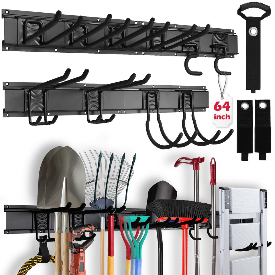 SEDY 64-inch wall-mount garage rack front view, space-saving design for easy tool access.