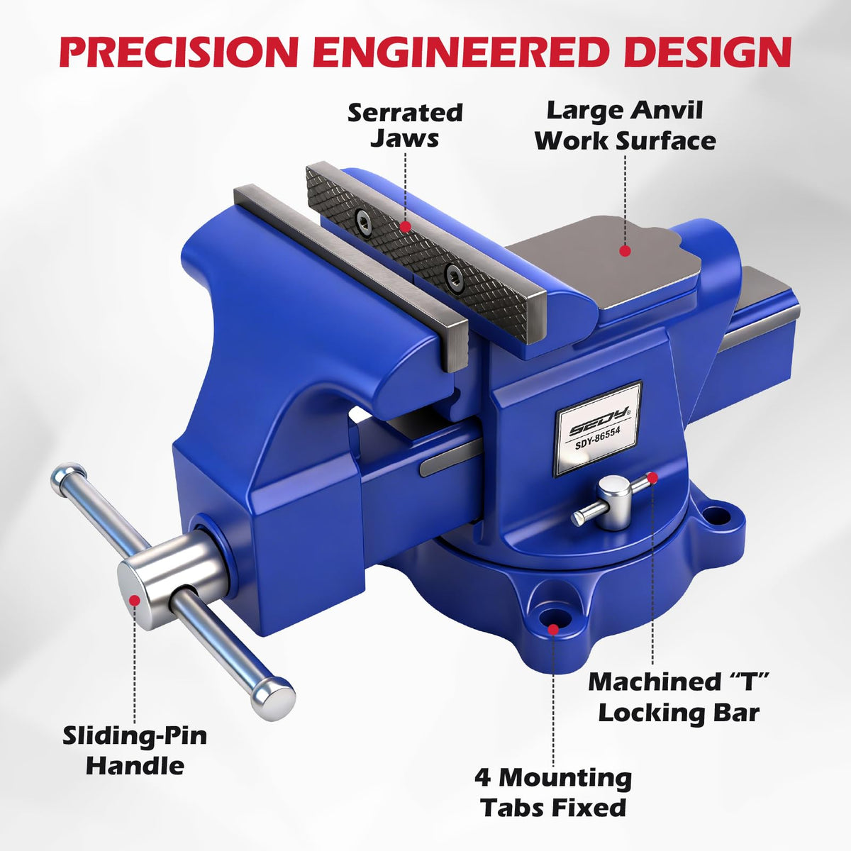 SEDY 6-inch bench vise delivering strong 4500 lb clamping force