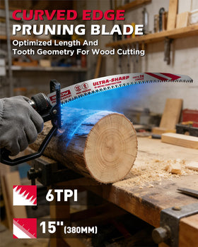 SEDY 6TPI arc-edge blade delivers smoother cuts with less binding on thick branches