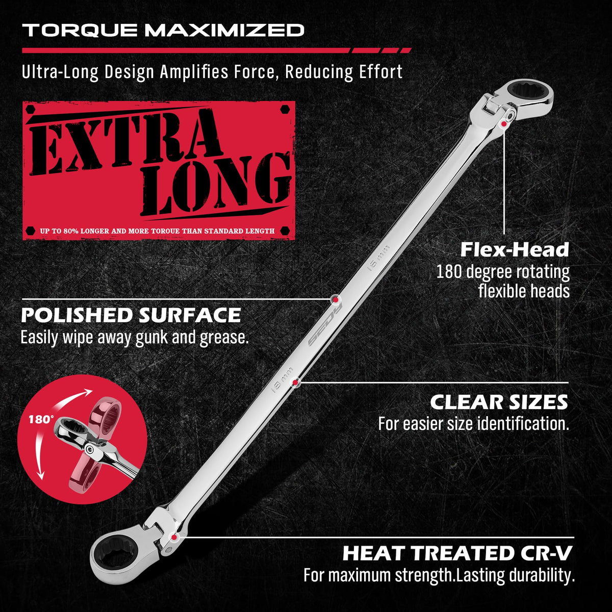 SEDY 72-tooth ratcheting gear provides quick, precise turns in tight spaces
