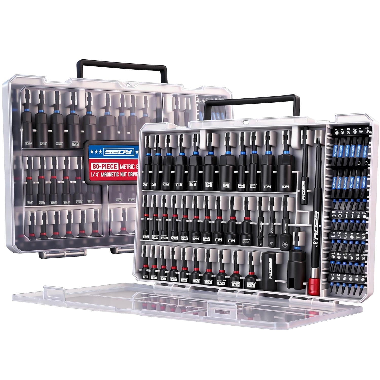 SEDY 80-piece magnetic impact nut drivers in action for secure fastener retention.