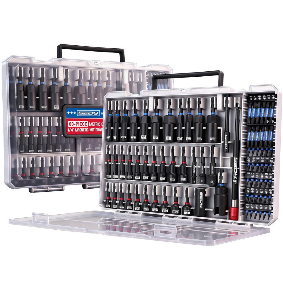 SEDY 80-piece magnetic impact nut drivers in action for secure fastener retention.