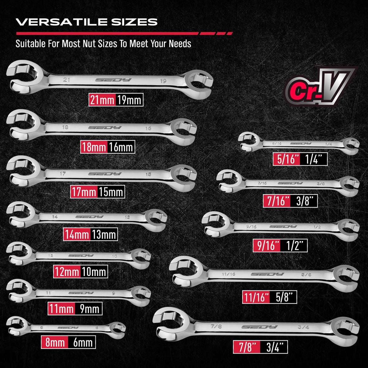 SEDY brake-line-wrench-sizes-1-4-to-7-8-inch fits common fittings securely.