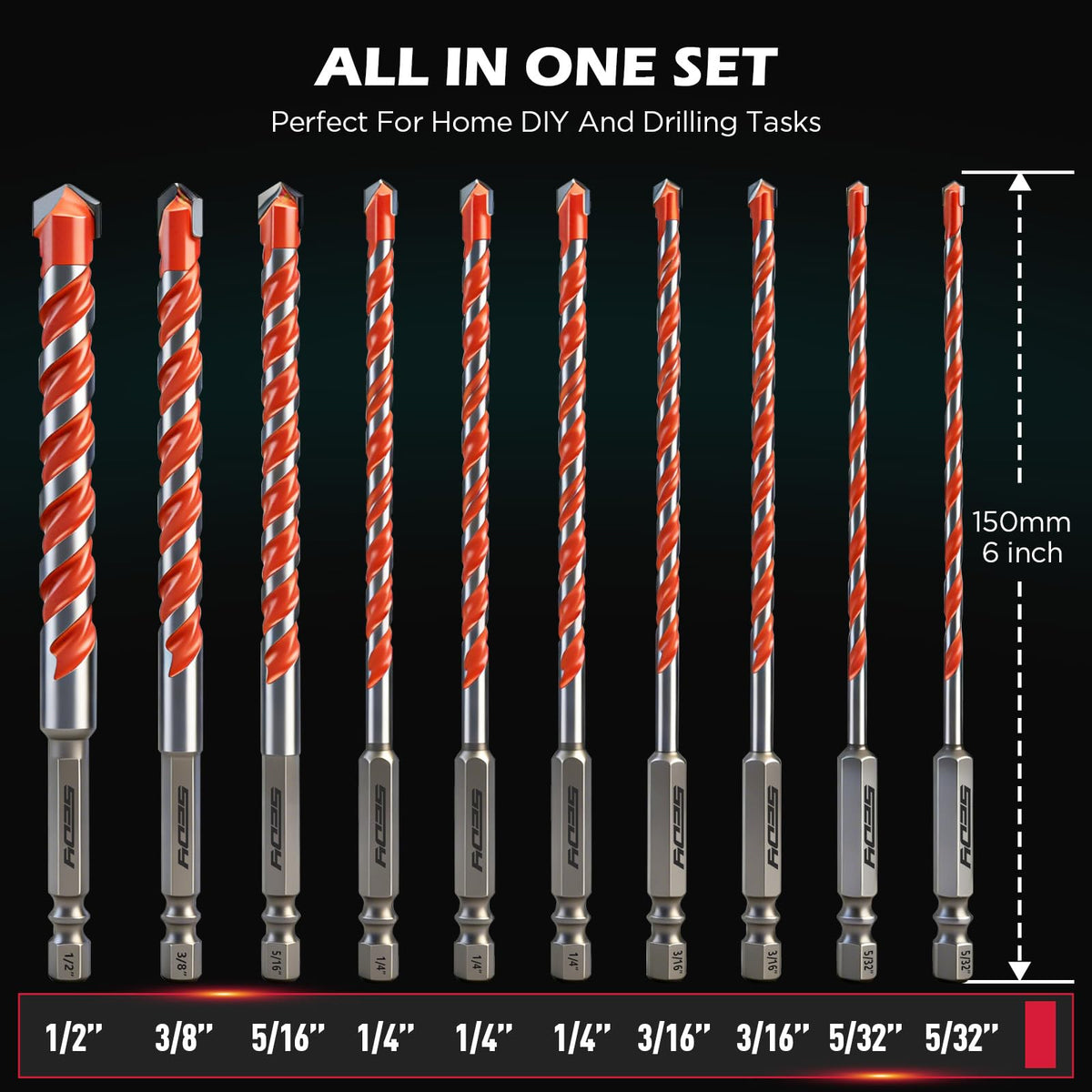 SEDY carbide tipped-concrete drill bits with 6-inch length for durable performance.