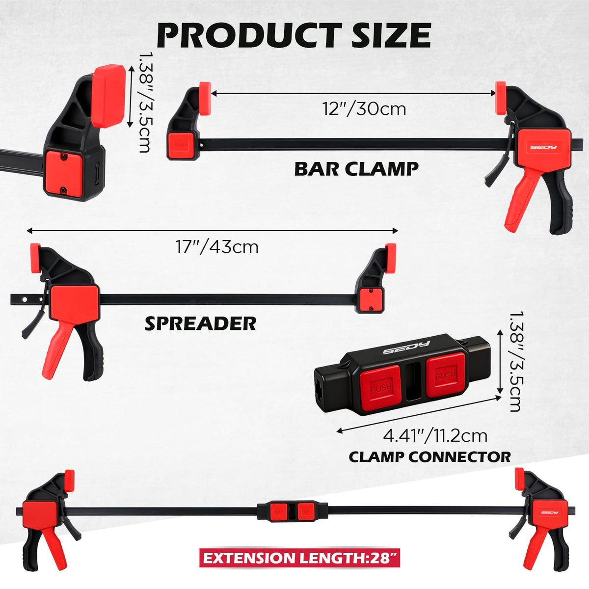 SEDY clamp connectors extend capacity by linking clamps end to end for wider boards.