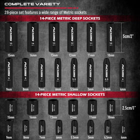 Sedy CR-V sockets laser engraved with sizes for quick identification.