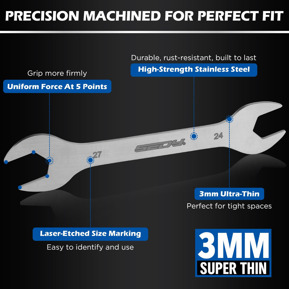 SEDY nickel-plated flat wrenches resist rust for durable use.