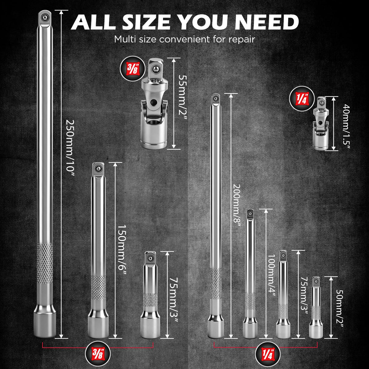 SEDY extension set 3in 1-4in drive offers extra reach for automotive tasks