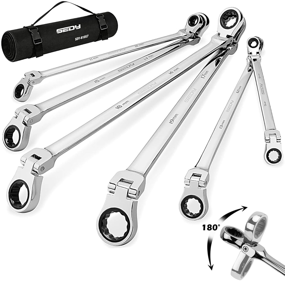 SEDY extra-long flex-head wrench set with roll-up pouch for organized DIY automotive tasks