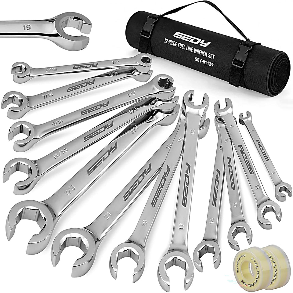 SEDY 14-piece flare-nut-wrench-set for automotive and plumbing versatility.