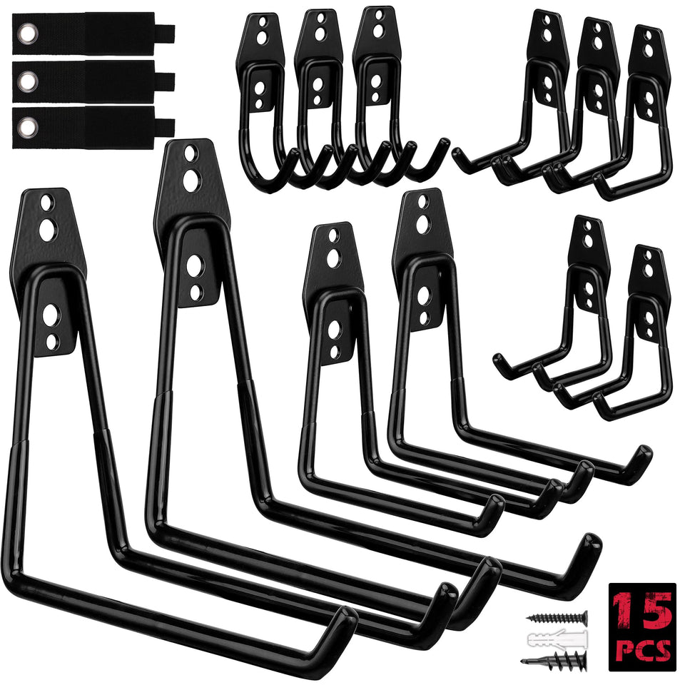 SEDY 15-piece garage hook set showing heavy-duty wall hanger for secure tool storage