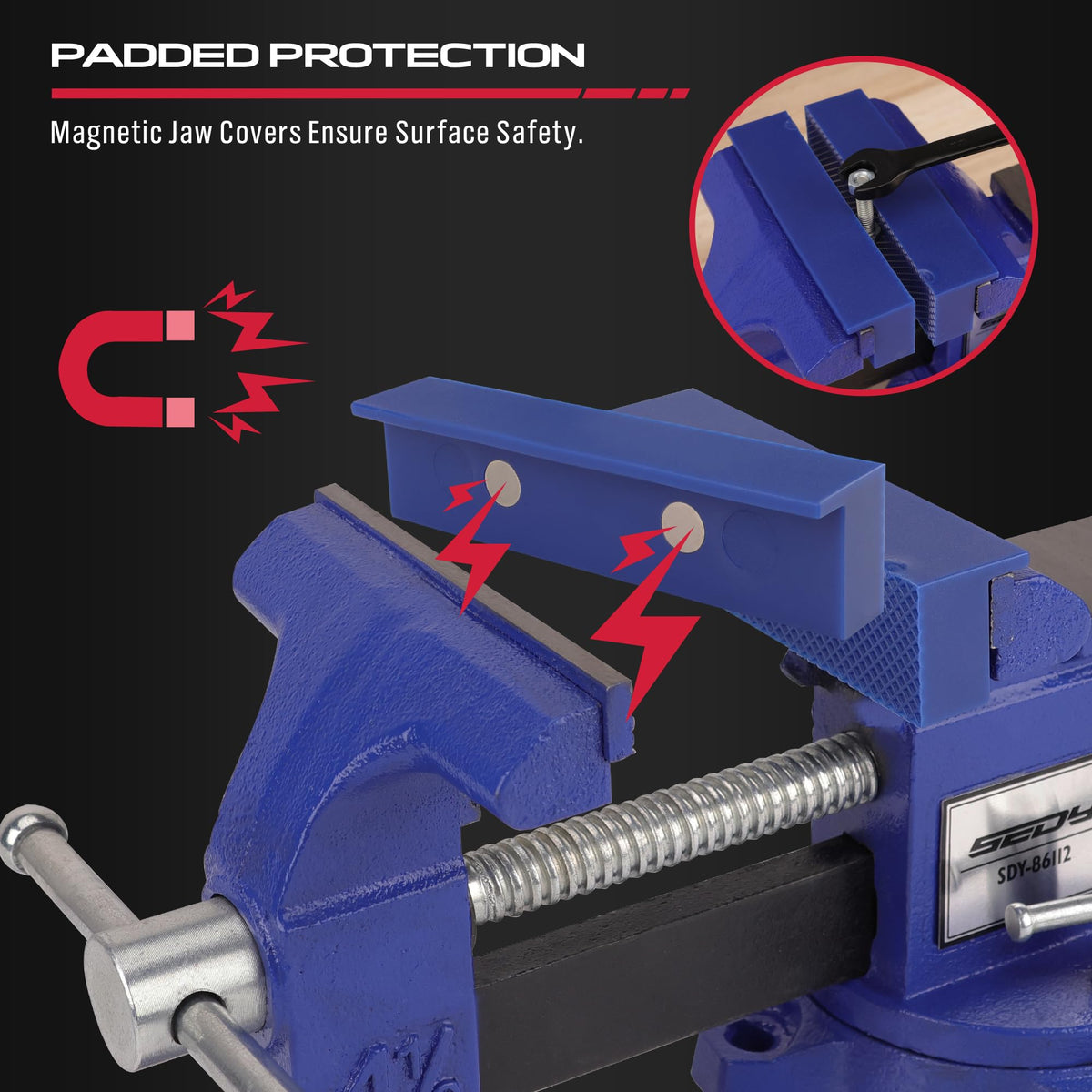 SE DY magnetic jaw pad shields parts while securing during clamping