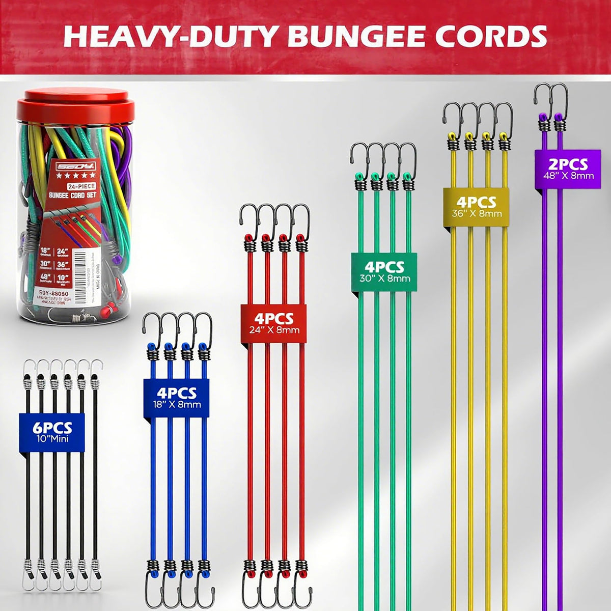 SEDY heavy-duty rubber cords with hooks endure rugged outdoor use