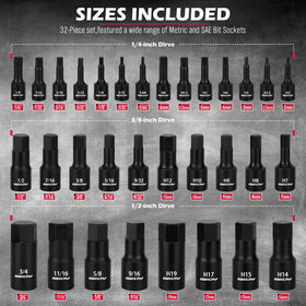 Sedy hex bit impact sockets SAE sizes enable versatile automotive repairs.