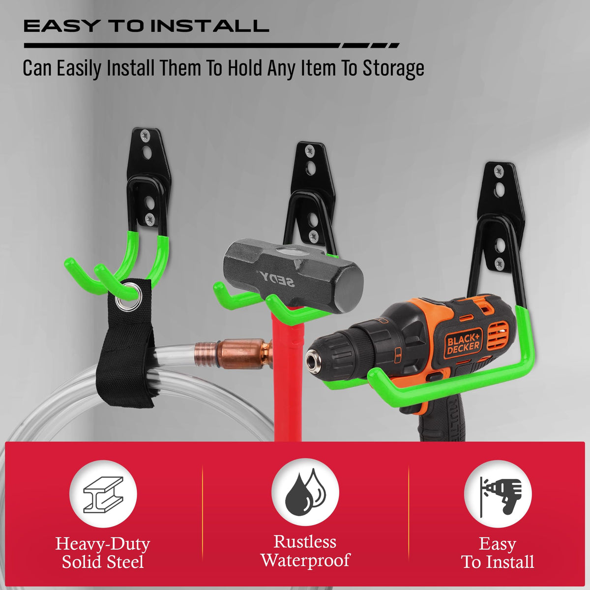 SEDY stainless steel hooks resist bending for rugged garage storage tasks.