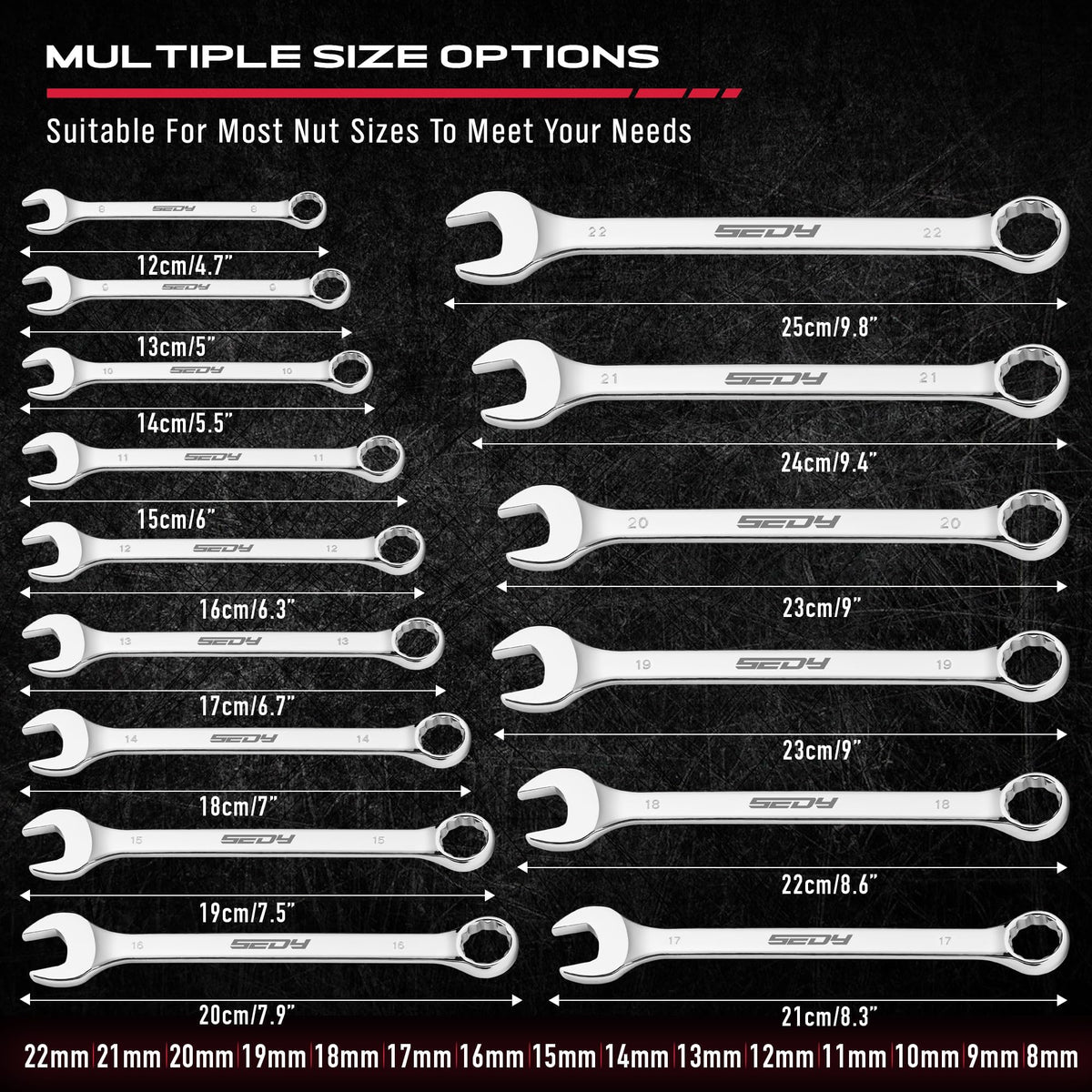 SEDY laser-etched size markings speed tool identification