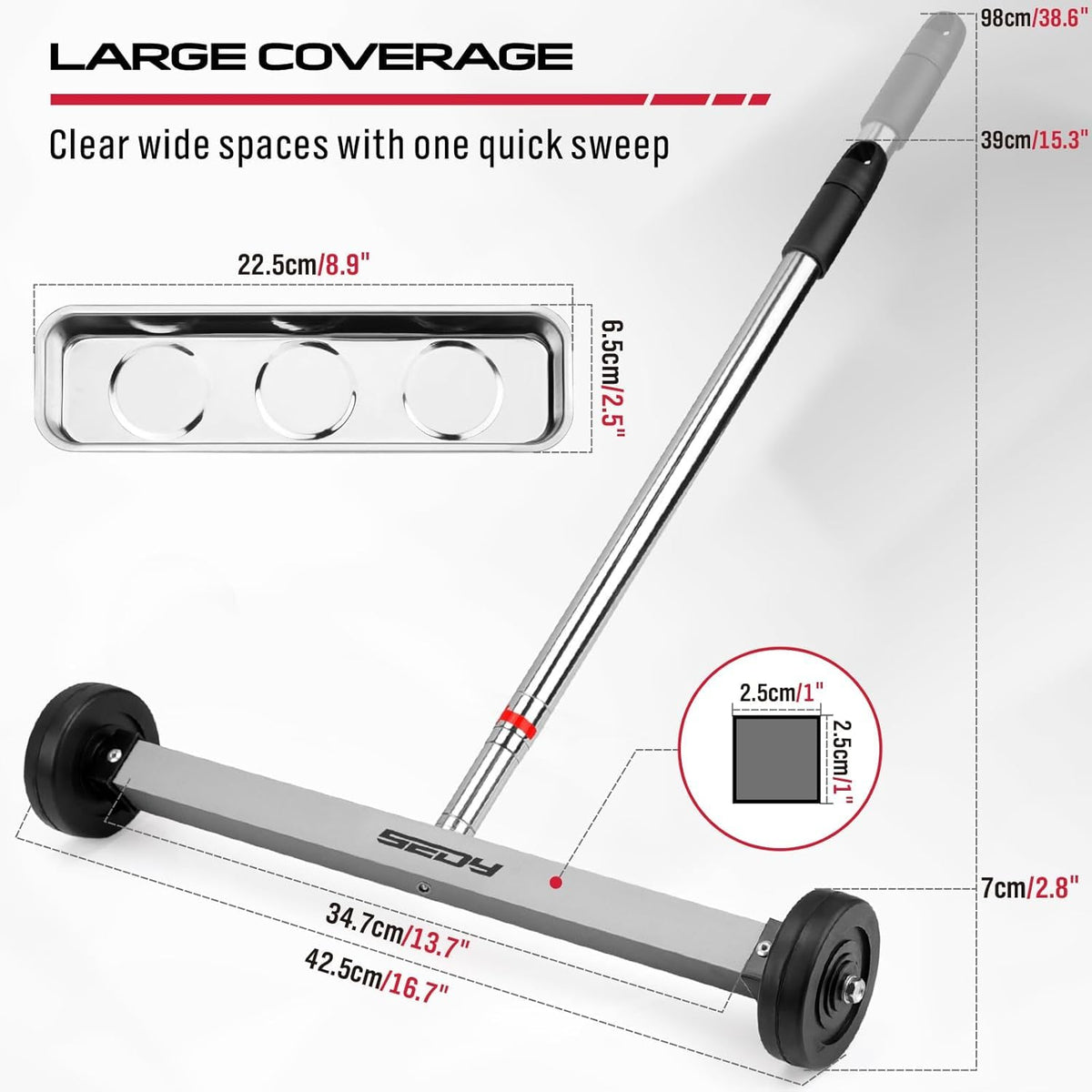 SEDY magnet sweeper telescoping handle reaches under furniture for cleanup