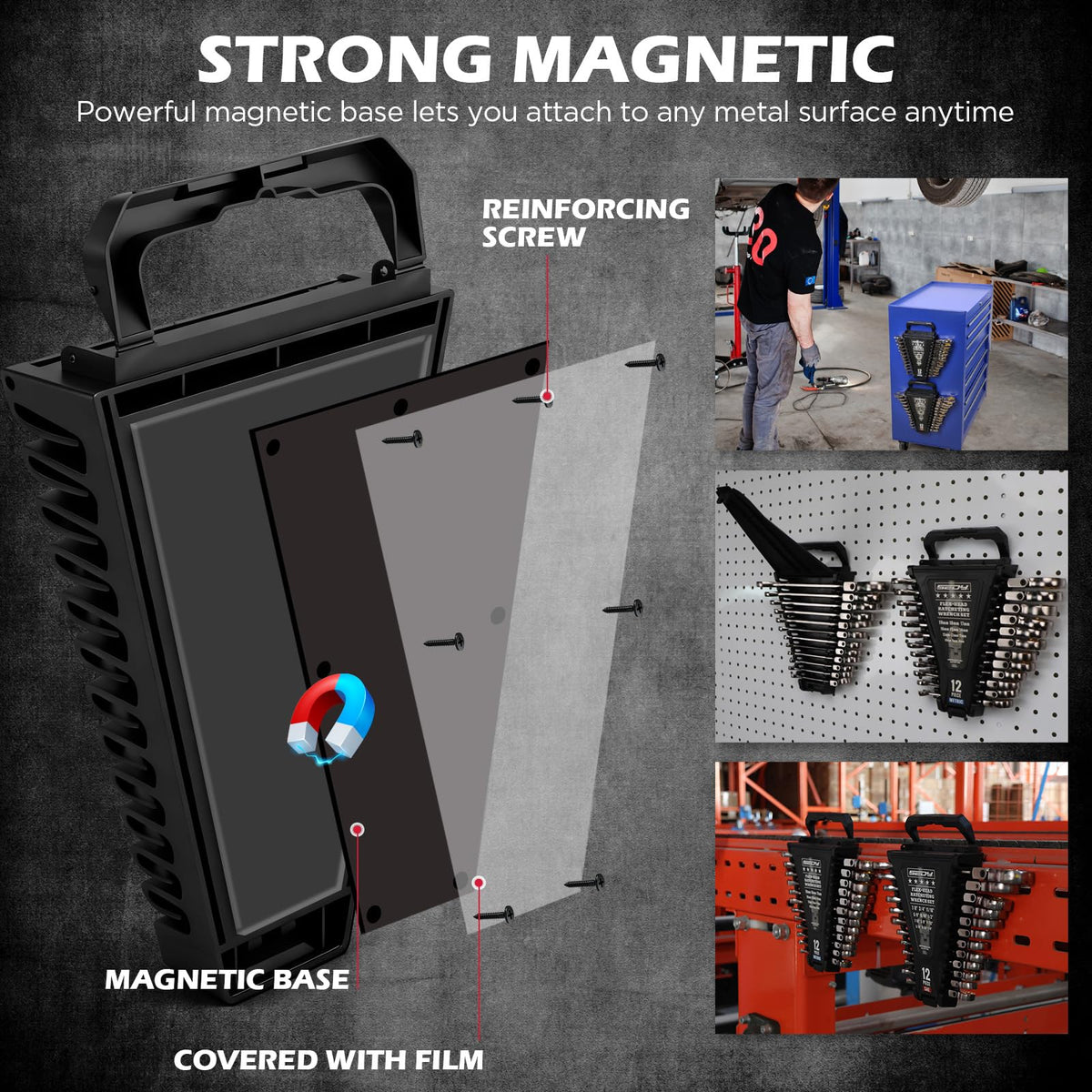 SEDY magnetic organizer with non-slip grippers keeps wrenches secure