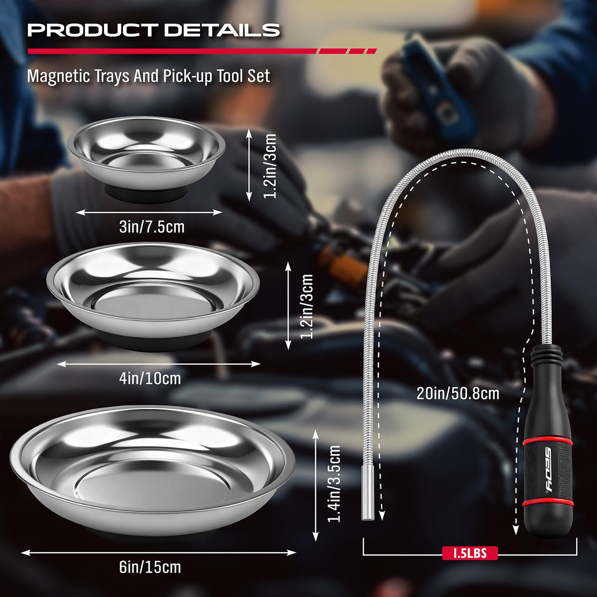 SEDY magnetic tray 3in securely holds nuts and bolts while protecting surfaces.
