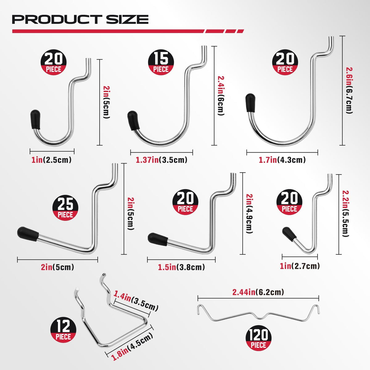 Includes hooks, bins, and hangers for easy tool separation.