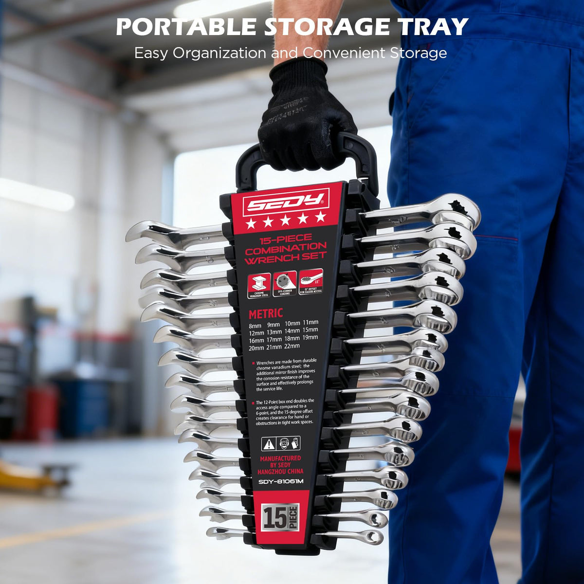 SEDY organizer rack with carry handle keeps tools portable.