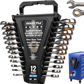 SEDY premium 12-piece metric ratchet wrenches with magnetic organizer for easy storage