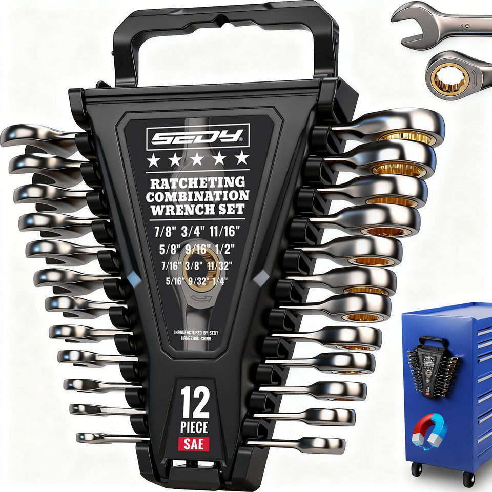 SEDY premium 12-piece SAE ratchet wrenches set ready for automotive repairs