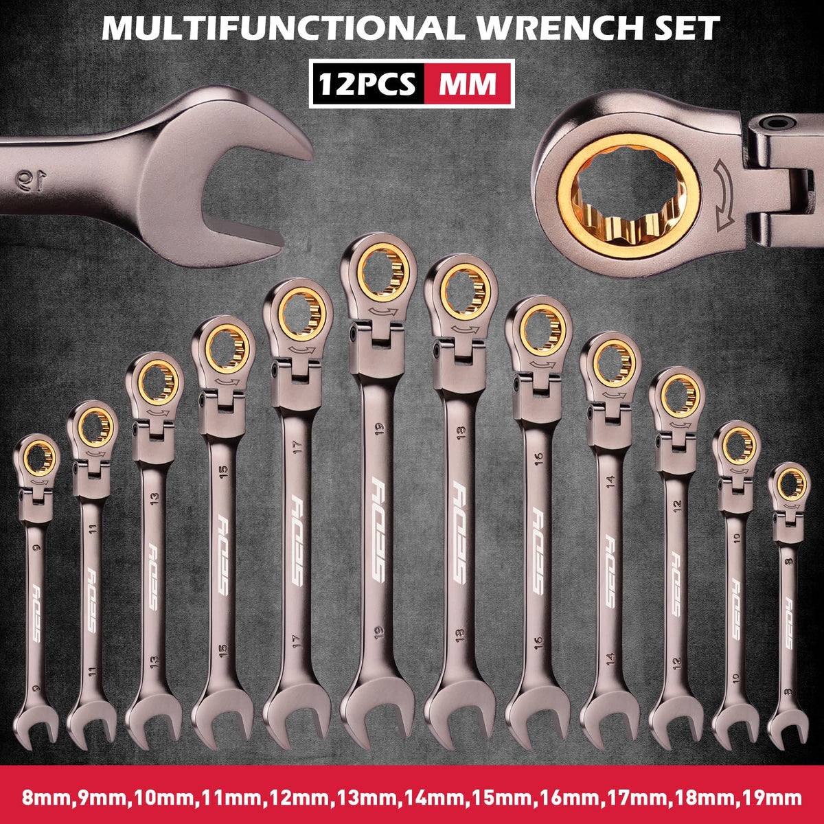 SEDY 180-degree flex-head wrenches enabling tight-space turning