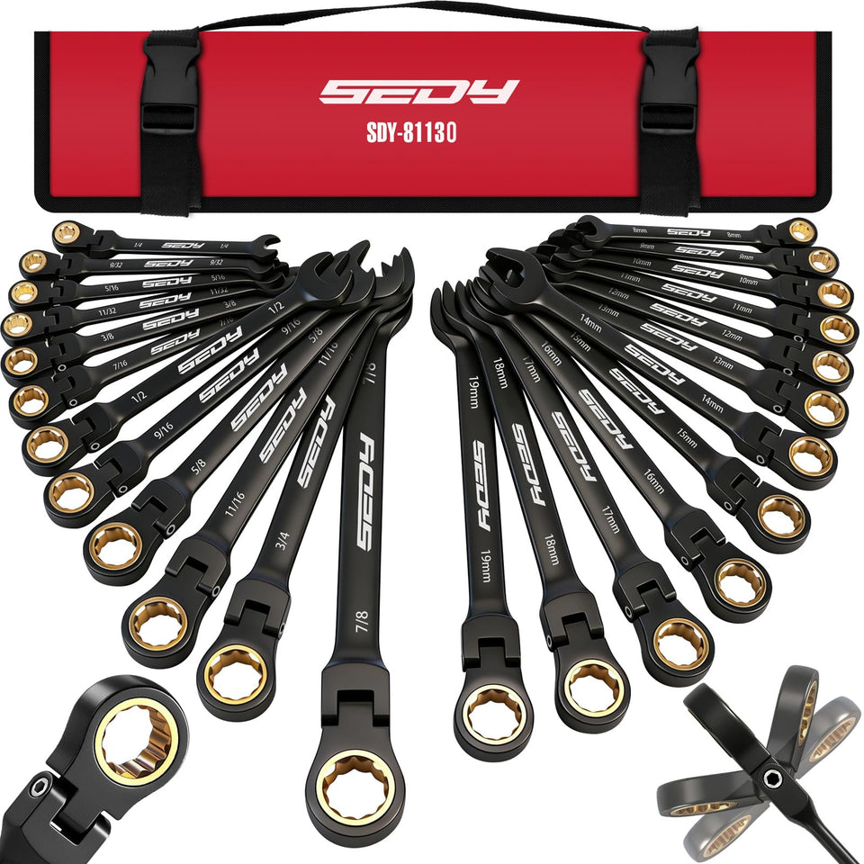 SEDY premium 24-piece flex-head set in roll-up pouch for easy transport
