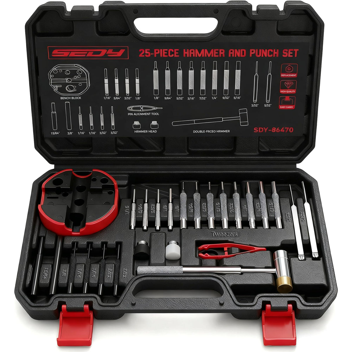 SEDY premium pin punch hammer set with 25 pieces for precise assembly tasks
