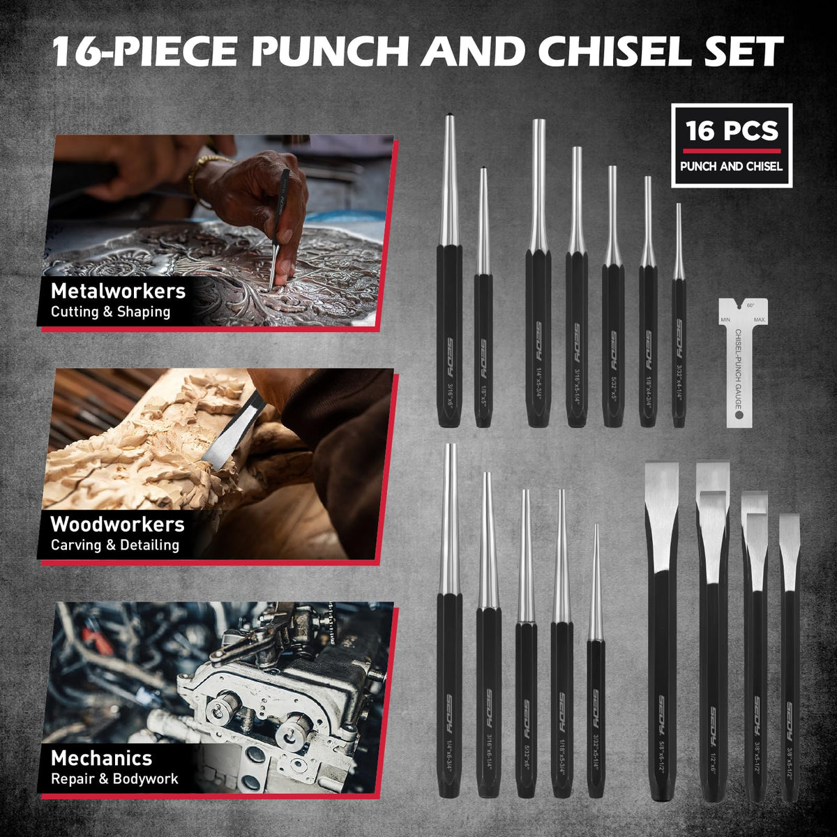 SEDY punch and chisel set supports organized workshop storage