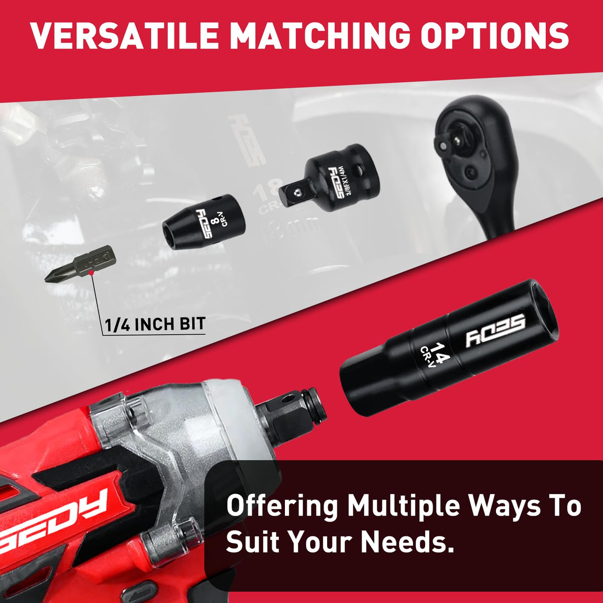 SEDY ratchet wrench with universal joint allows versatile access.