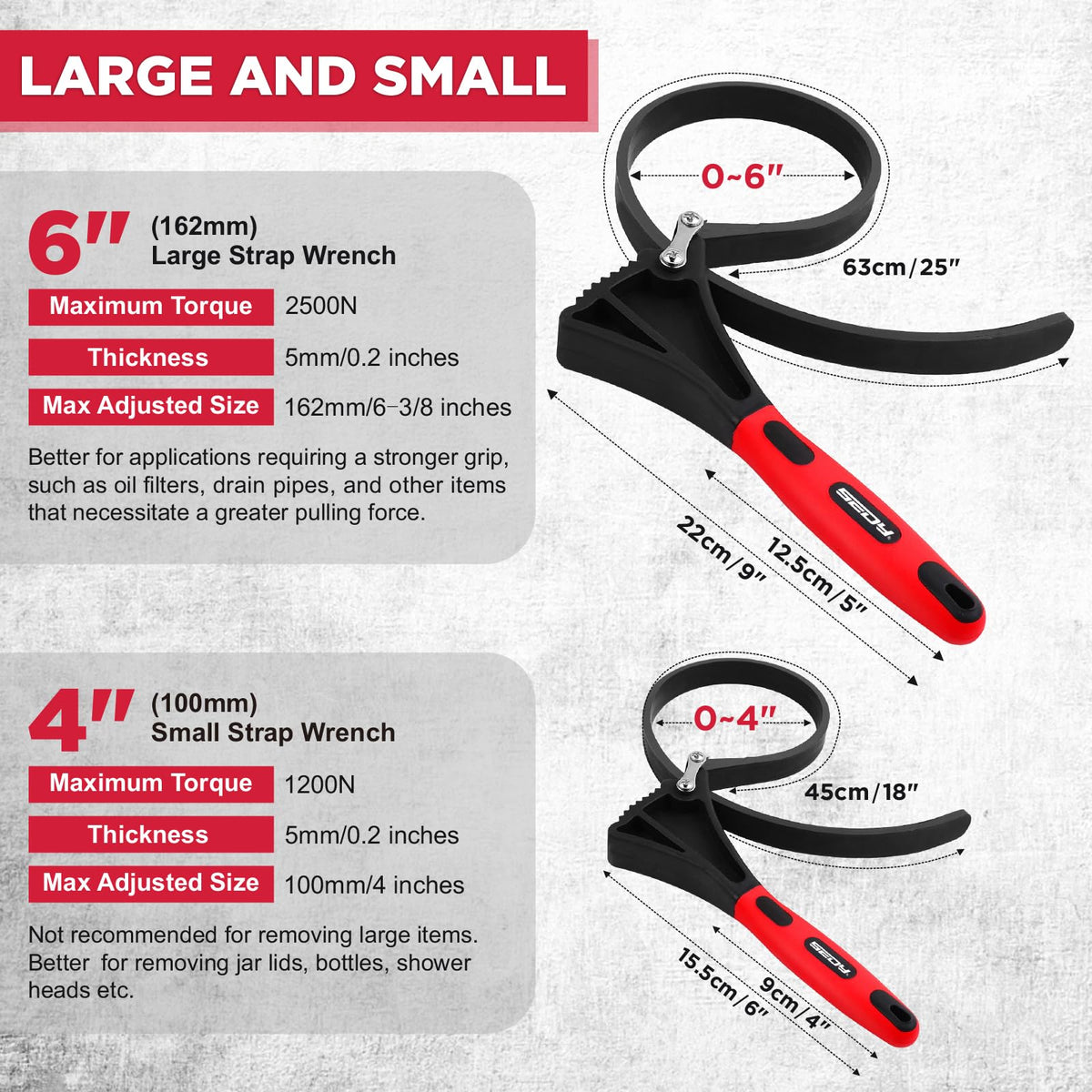 Sedy rubber strap wrench 4in compact tool for small fittings and tight spaces.