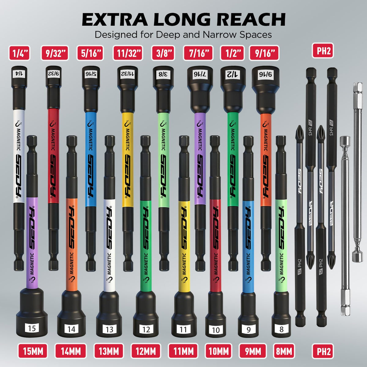 SEDY SAE and metric nut drivers in one kit, ideal for automotive work