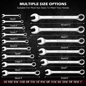 SEDY SAE wrench set laser-etched sizes aid fast identification during repairs.