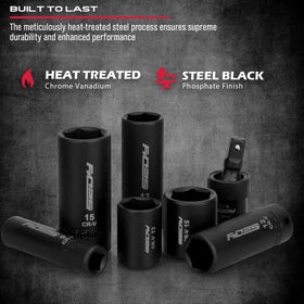Sedy six-point sockets provide secure grip and reduced rounding.