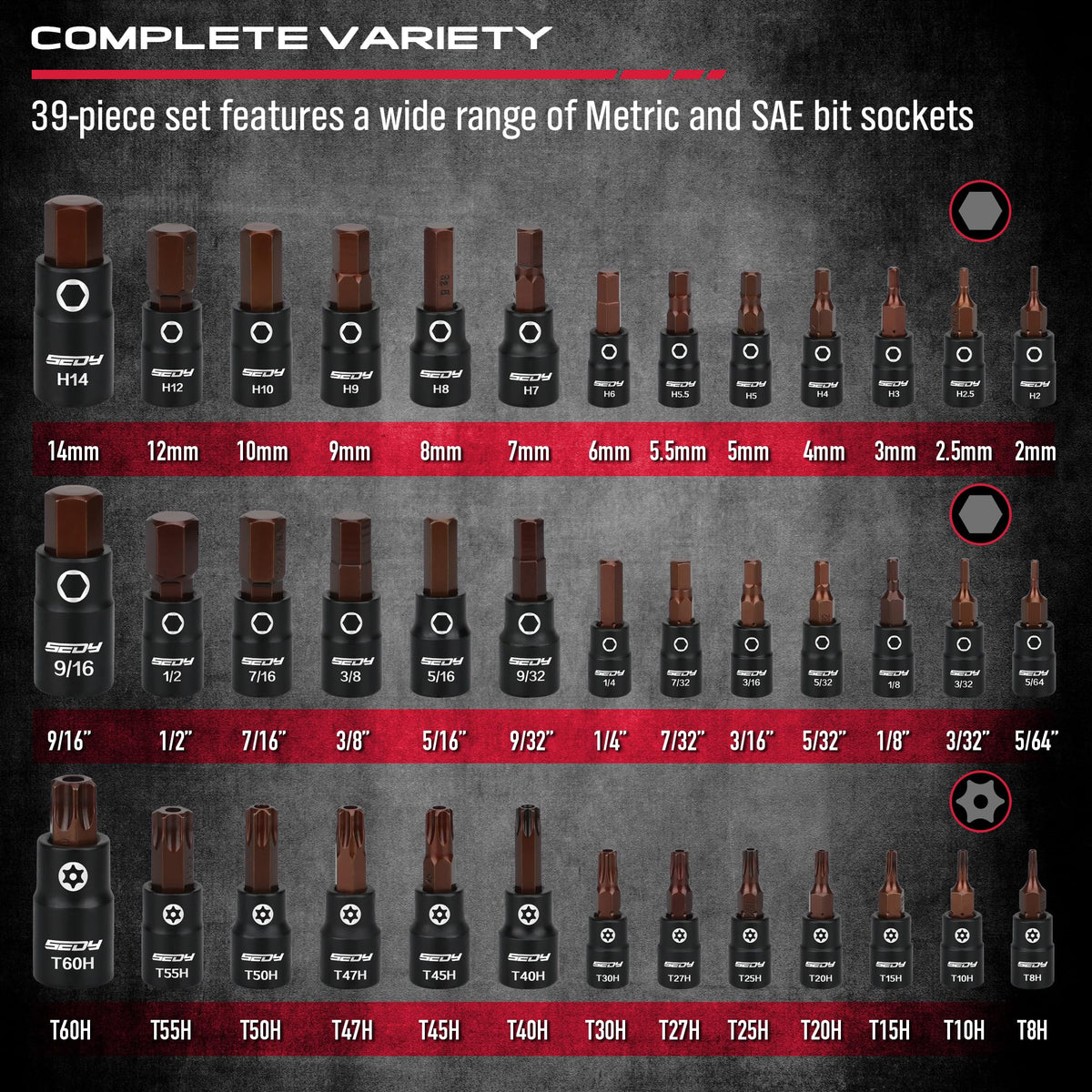 SEDY socket-set adapters enable versatile drive configurations.