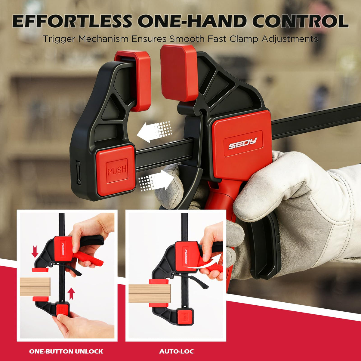 SEDY soft non-marring pads protect wood surfaces during glue-ups and assembly.