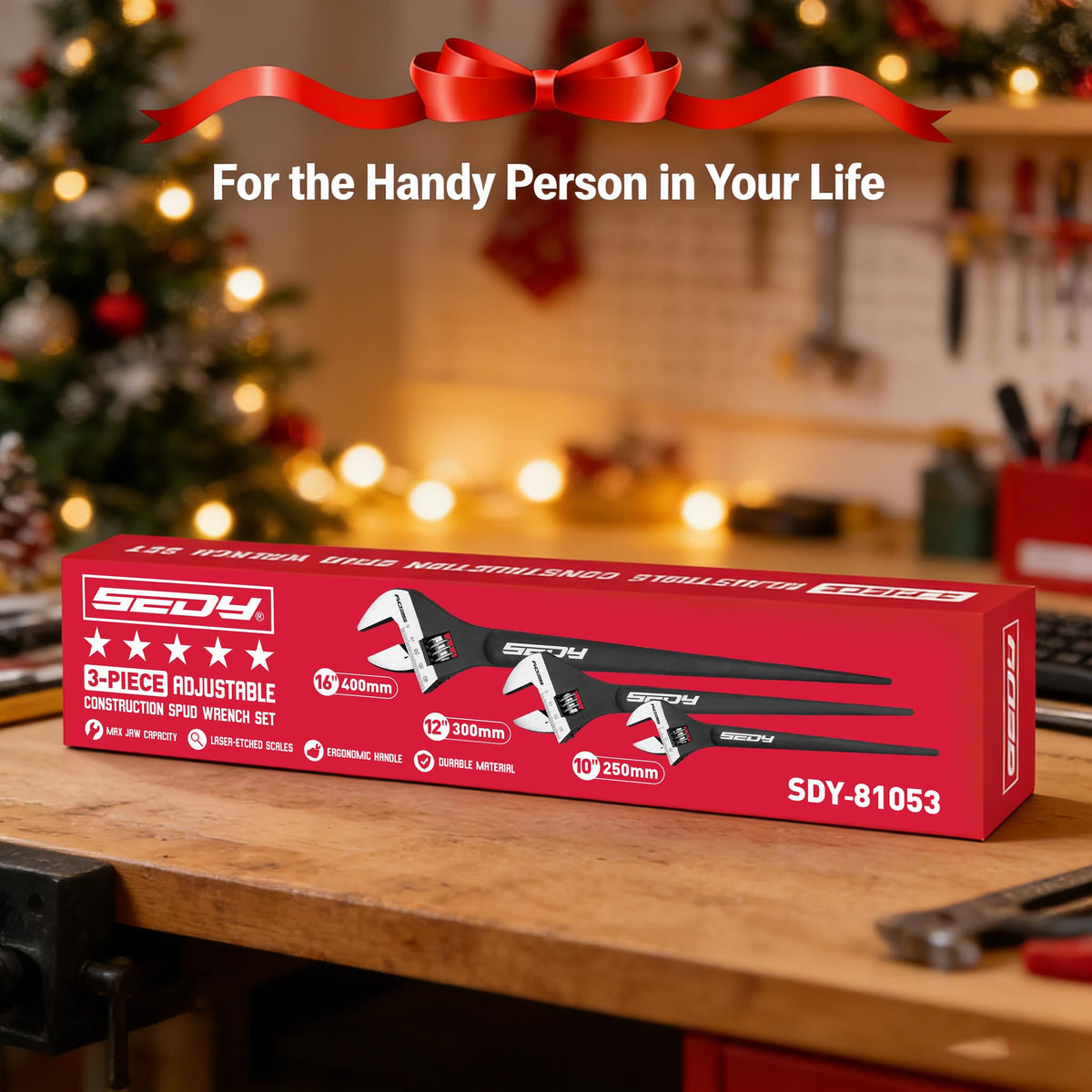 SEDY spud wrench set shown in a professional toolbox for organized use