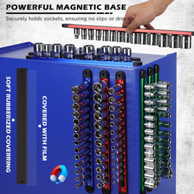 SEDY three-rail magnetic socket rack holds up to 240 sockets.