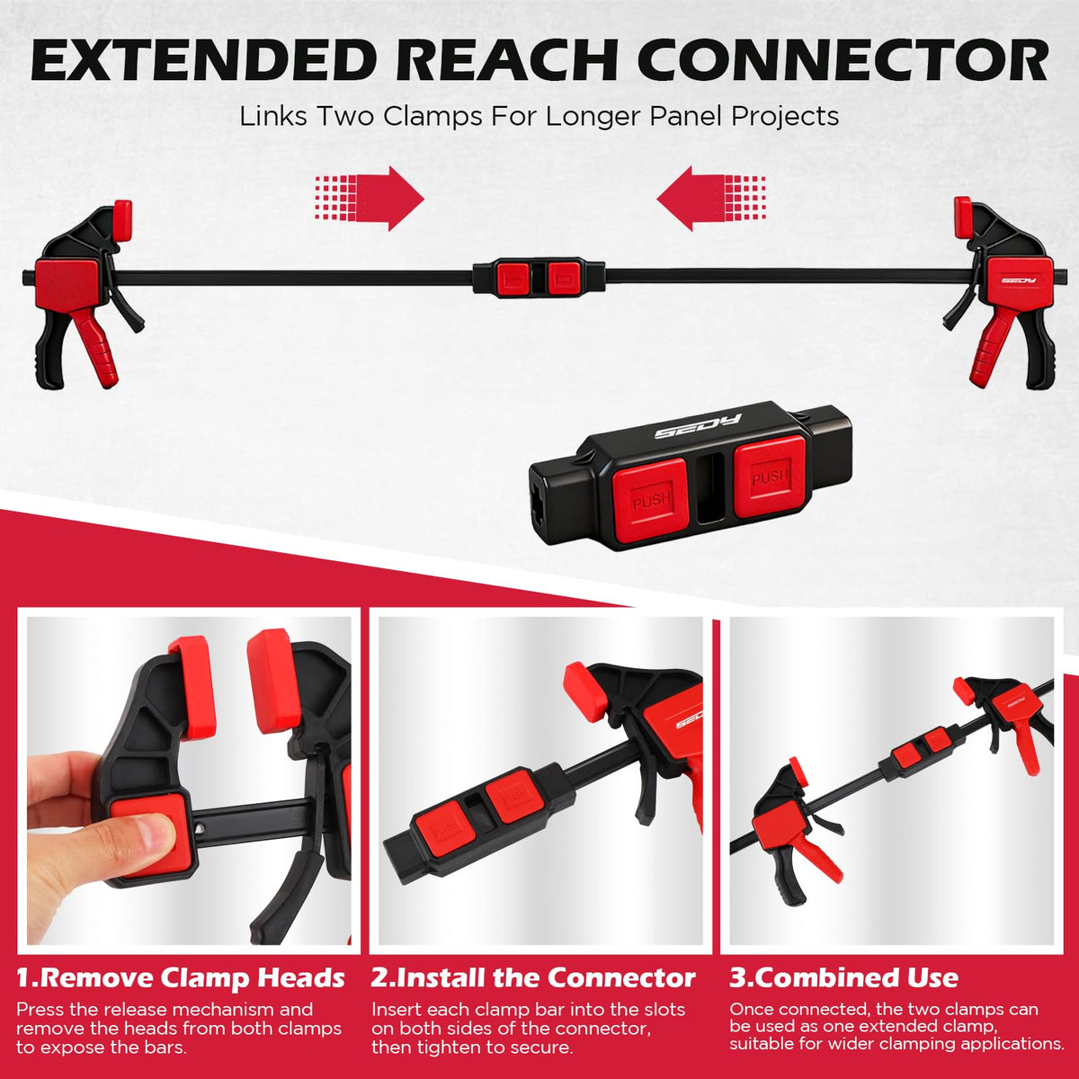 SEDY trigger clamp design supports one-handed operation for quick adjustments.
