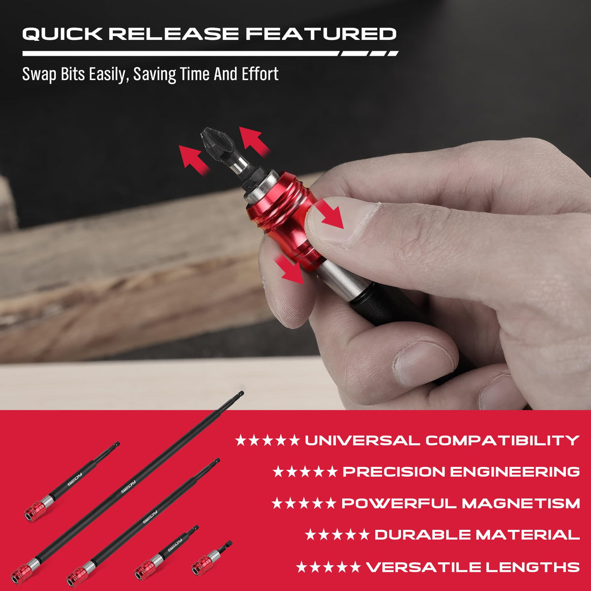 SEDY universal-fit 1-4 inch hex bit holder compatible with common bits