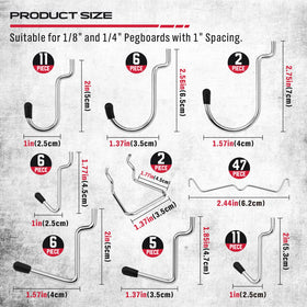 SEDY universal-fit hooks for 1/8 and 1/4 inch pegboards