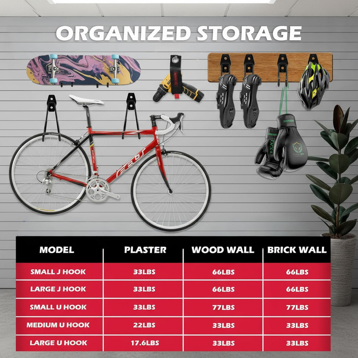 SEDY varied hook sizes demonstrate versatility for ladders, bikes, and tools.