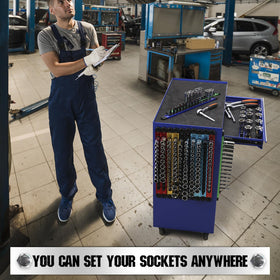 SEDY aluminum kit adapts to toolbox, wall, or pegboard.