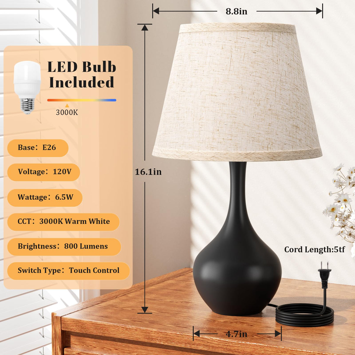 Seealle lamp includes bulb for immediate use and energy-efficient lighting.